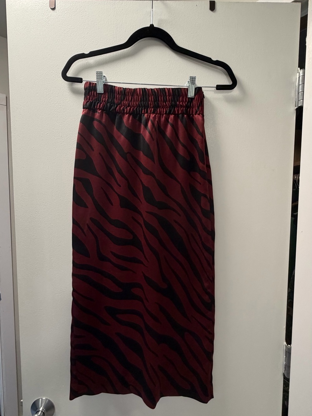 Zara Burgundy and Black Zebra-Print Midi Skirt